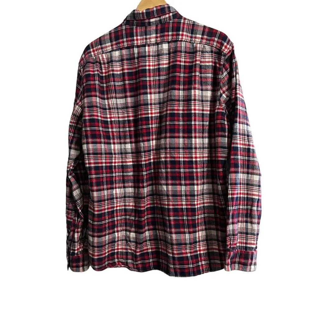 Vintage J Crew Shirt Mens XL Red‎ Blue Plaid Button Up Long Sleeve Flannel